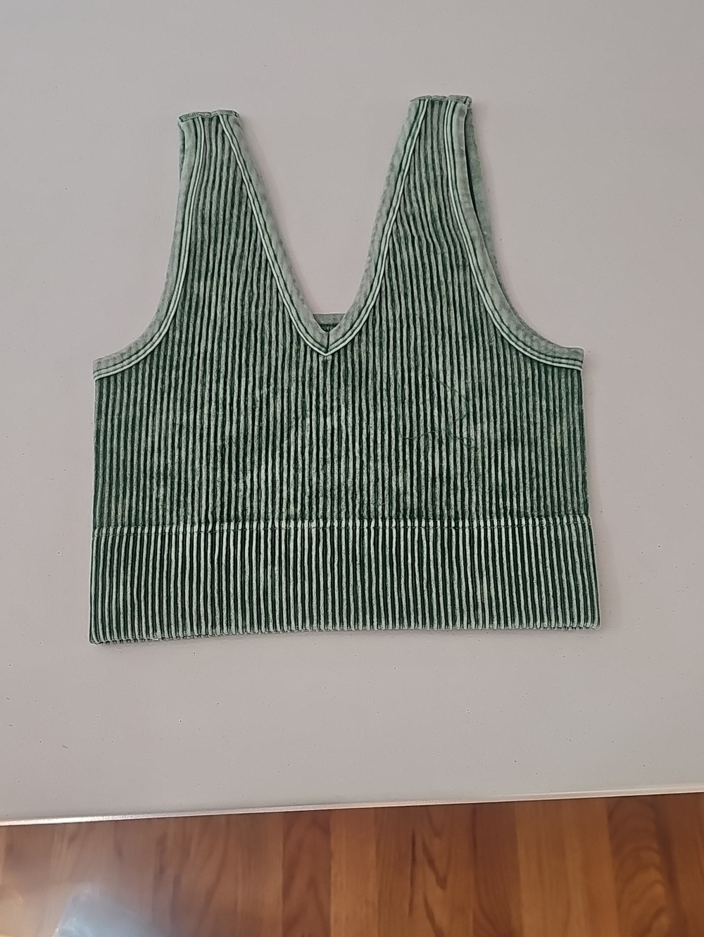 Zenana Outfitters Sage Green Ribbed Velvet V-Neck Crop Top Brami